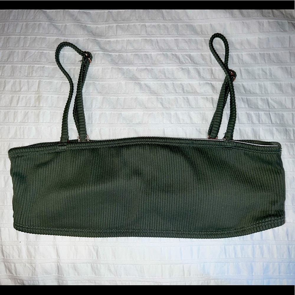 Cotton On Body Olive Green Ribbed Bandeau Bathing Suit Top